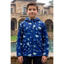 Dofi Erkek Çocuk Mavi Dinozor Desenli Softshell Mont – Su Geçirmez, Rüzgar Korumalı