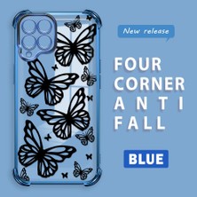 HONTINGA Samsung Galaxy M33 5g ile Uyumlu Şeffaf Kılıfı Düşüme Önleyici Basitlik Anti Düşme Kamera Korumali Kelebek Desen Yumuşak Silikon Telefon Kılıfı Kadın ve Erkek Için Uygundur K3-0215