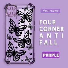 HONTINGA Realme C21Y ile Uyumlu Şeffaf Kılıfı Düşüme Önleyici Basitlik Anti Düşme Kamera Korumali Kelebek Desen Yumuşak Silikon Telefon Kılıfı Kadın ve Erkek Için Uygundur K3-0215