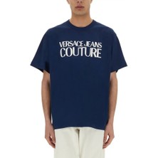 Versace Erkek Regular Fit Yuvarlak Yaka Kısa Kollu Lacivert T-Shirt 78GAHE05CJ00E-283