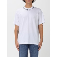 Versace Erkek Regular Fit Yakası Logo Detaylı Pamuklu Kısa Kollu Beyaz T-Shirt 79GAHP03CJ01P-003