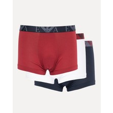 Emporio Armani Erkek Pamuklu Beli Logolu Lastikli 3'lü Mavi-Beyaz Boxer 3'lü EM000259 AF10778-MB313