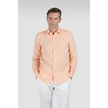 Paul & Shark Erkek Normal Kalıp %100 Keten Düz Uzun Kollu Turuncu Gömlek 25413006CF-576