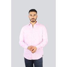Paul & Shark Erkek Normal Kalıp %100 Keten Düz Uzun Kollu Pembe Gömlek 25413006CF-133