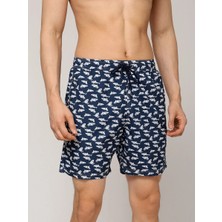 Paul & Shark Erkek Minimal Yoğun Köpek Balık Desenli Bağlamalı Lacivert-Beyaz Mayo 25415026A-L17