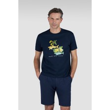 Paul & Shark Erkek Regular Fit Pamuklu Desenli Yuvarlak Yaka Kısa Kollu Lacivert T-Shirt 25411067-013