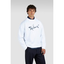 Paul & Shark Erkek Rahat Kalıp Büyük Shark Logolu Pamuklu Uzun Kollu Beyaz Sweatshirt 15311848-965