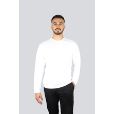 Paul & Shark Erkek Normal Kalıp Yuvarlak Yakalı Shark Logo Işlemeli Uzun Kollu Beyaz Sweatshirt 15311865-010
