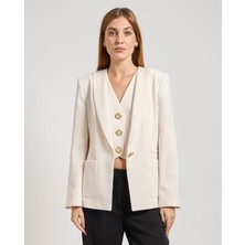 Armani Exchange Kadın Normal Kalıp Pürüzsüz Kumaş Omuz Pedli Cep Detaylı Tel Düğmeli Ekru Ceket XW001277 AF16148-U1003