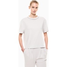 EA7 Kadın Kısa Kol Yuvarlak Yaka Çizgili Standart Boy Mavi T-Shirt 7W000442 AF13919-U9001