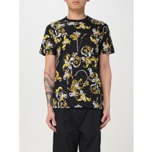 Versace Erkek Yuvarlak Yaka Kısa Kollu Pamuklu Grafik Desenli Siyah-Altın T-Shirt 78GAH6S0JS458-G89