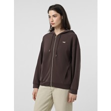 EA7 Kadın Kapşonlu Yaka Cep Detay Fermuar Kapama Uzun Kol Kahverengi Sweatshirt 7W000192 AF12643-U6063