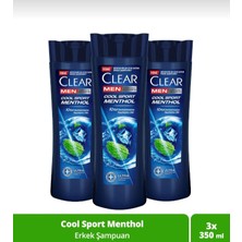 Clear Men Kepeğe Karşı Etkili Şampuan Cool Sport Menthol Ferahlatıcı Mentol Etkisi 350 ml x 3 Adet