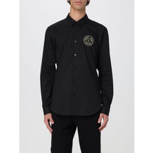 Versace Erkek Gömlek Yaka Uzun Kollu Logo Baskılı Siyah-Altın Gömlek 78GALYS2CN002-G89
