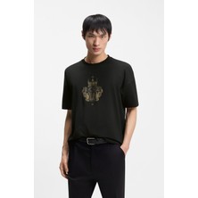 Boss Erkek Işlemeli Logo Tasarımlı %100 Pamuklu Kısa Kollu Siyah T-Shirt 50565015-001