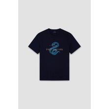 Paul & Shark Erkek Normal Kalıp Yılan Baskılı Pamuklu Yuvarlak Yaka Kısa Kollu Lacivert T-Shirt 25411102-013