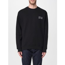 Versace Erkek Rahat Kalıp Logo Etiketli Yuvarlak Yaka %100 Pamuklu Uzun Kollu Siyah Sweatshirt 79GAIP02CF01P-899