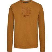 Paul & Shark Erkek Pamuklu Önü Logo Desenli Yuvarlak Yakalı Pamuklu Uzun Kollu Kahverengi Sweatshirt 15311839-171