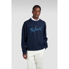 Paul & Shark Erkek Rahat Kalıp Büyük Shark Logolu Pamuklu Uzun Kollu Lacivert Sweatshirt 15311848-050