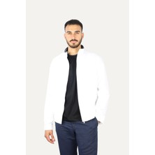 Paul & Shark Erkek Regular Fit Dik Yaka Fermuar Kapamalı Sırtı Yüzgeç Detaylı Beyaz Ceket 25412656-010