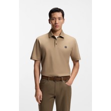 Boss Erkek Monogram Logo Kabartmalı Normal Kalıp Yumuşak Pamuklu Kısa Kollu Bej Polo Yaka T-Shirt 50555829-252