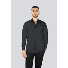 Paul & Shark Erkek Regular Fit Pamuklu Göğsü Logo Baskılı Uzun Kollu Siyah Gömlek 25413506-011