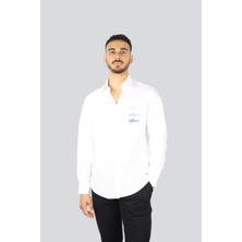 Paul & Shark Erkek Regular Fit Göğsü Shark Logolu Pamuklu Uzun Kollu Beyaz Gömlek 25413503-010