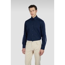 Paul & Shark Erkek %100 Pamuk Normal Kesim Kolları Şark Logo Şeritli Uzun Kollu Lacivert Gömlek 25413507-013