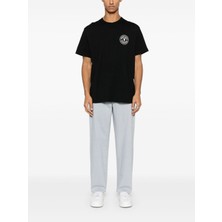 Erkek Bisiklet Yaka Kısa Kol Versace Yazı ve Desenli Siyah T-Shirt 78GAHE07CJ00E-899