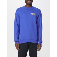 Versace Erkek Rahat Kalıp Logo Etiketli Yuvarlak Yaka %100 Pamuklu Uzun Kollu Mavi Sweatshirt 79GAIP02CF01P-289