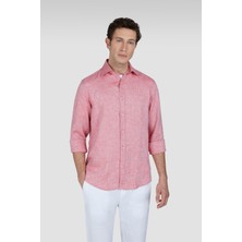 Paul & Shark Erkek Normal Kalıp %100 Keten Düz Uzun Kollu Kırmızı Gömlek 25413006CF-972