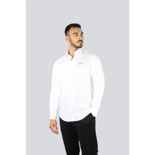 Paul & Shark Erkek Dar Kesim Sırtta Shark Baskılı Pamuklu Uzun Kollu Beyaz Gömlek 25413517-010