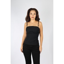 Versace Kadın Dokuma Kumaş Ip Askılı Arkası Fermuar Kapamalı Dar Kalıp Siyah T-Shirt 78HAM224N0356-899