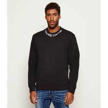 Versace Erkek Regular Fit Yakasında Logo Baskılı Pamuklu Uzun Kollu Siyah Sweatshirt 79GAIP03CF06P-899