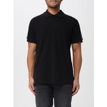 Versace Erkek Normal Kalıp Omuzları Logo Şeritli Pamuklu Kısa Kollu Siyah Polo Yaka T-Shirt 79GAGT05CJ01T-899
