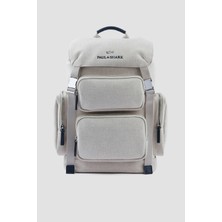 Paul & Shark Erkek Deri Logo Işlemeli Ekstra Bölmeli Kompakt Kanvas Bej Sırt Çantası 25418102-347