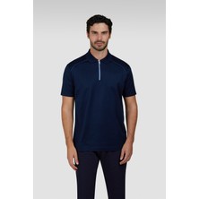 Paul & Shark Erkek Regular Fit %100 Pamuklu Kısa Kollu Yarım Fermuarlı Lacivert Polo Yaka T-Shirt 25411320A-013