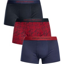 Emporio Armani Erkek Yumuşak Pamuklu Logolu Elastik Bel Bantlı 3'lü Lacivert Boxer EM000260 AF10800-MB290