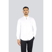 Paul & Shark Erkek Regular Fit %100 Pamuklu Shark Logolu Uzun Kollu Beyaz Gömlek 99313001-010