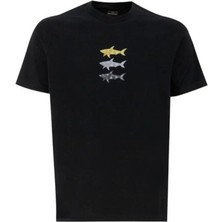 Paul & Shark Erkek Kısa Kollu Bisiklet Yaka Üç Balık Desenli Siyah T-Shirt 25411005-011
