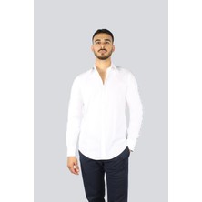 Paul & Shark Erkek %100 Pamuk Normal Kesim Kolları Şark Logo Şeritli Uzun Kollu Beyaz Gömlek 25413507-010