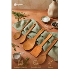 PremiumPort 5'li Bambu Mutfak Kaşık Seti, Ölçü ve Spatula, Çeyizlik ve Günlük Kullanım