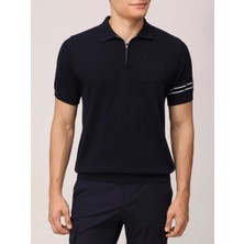 Paul & Shark Erkek Regular Fit Yarım Fermuarlı Kolları Çizgi Desenli Kısa Kollu Lacivert-Beyaz Polo Yaka T-Shirt 25411645A-318
