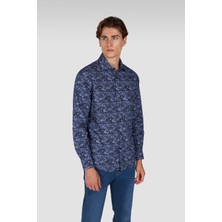 Paul & Shark Erkek Regular Fit Pamuklu Çiçek Desenli Uzun Kollu Lacivert Gömlek 15313057CF-F17