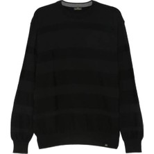 Paul & Shark Erkek Normal Kalıp %100 Saf Yün Çizgili Ribanalı Yuvarlak Yakalı Uzun Kollu Siyah Triko 15311039-011