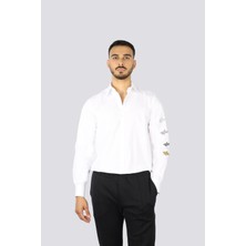Paul & Shark Erkek %100 Pamuklu Normal Kesim Kolu Baskılı Uzun Kollu Beyaz Gömlek 25413538-010