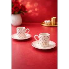Yzhome 2 Kişilik Porselen Love Kalp Kahve Fincan Takımı Seti Kalpli 90ML