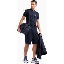 Erkek Slim Fit Kısa Kollu Ea7 Logolu Fermuarlı Lacivert Polo Yaka T-Shirt 8NPF13 PJRGZ-1562