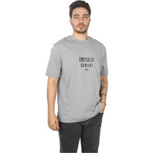 Emporio Armani Erkek Dokuma Bisiklet Yaka Kısa Kollu Günlük Gri T-Shirt 6D1TQ9 1JWZZ-06L1