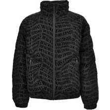 Versace Erkek Kapitone Desenli Kuş Tüyü Dolgulu Dik Yaka Logo Kabartma Desenli Siyah Mont 79GAUD04CQ21D-899